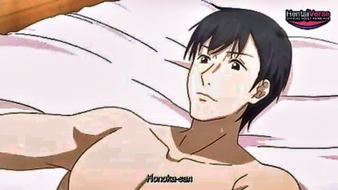 Hentai anime hunk Hondawara shirtless on bed in Episode 2 Doting Days