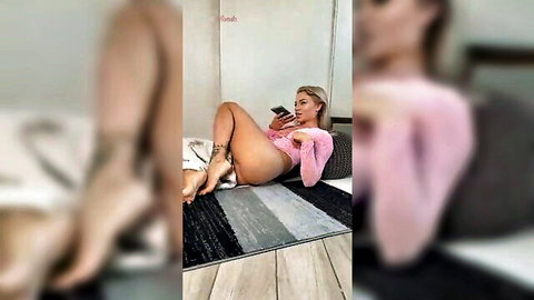 Annalisa Atomic Blonde stretches pussy and ass in pink lingerie waiting for lover