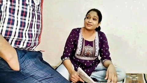 Indian step-sister in purple salwar kameez teaches young brother sex lesson, Hindi audio thumbnail