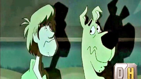 Shaggy and Scooby-Doo surprised in green-tinted cartoon parody hentai animation