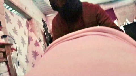 POV closeup of Arab woman's big pale ass in tight pink shorts