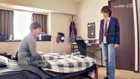 Kamiyo Itsuka as boyish sister in school uniform hiding incest with brother