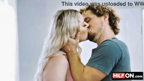 Big tit blonde MILF seduces stepson with passionate kiss