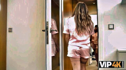 Silvia Dellai in pink silk pajamas, teasing ass view from behind, VIP4K