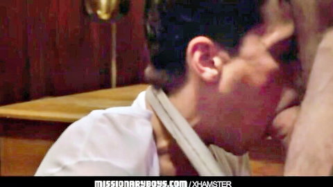 Bishop Angus as furry priest in intimate gay scene with hot boy