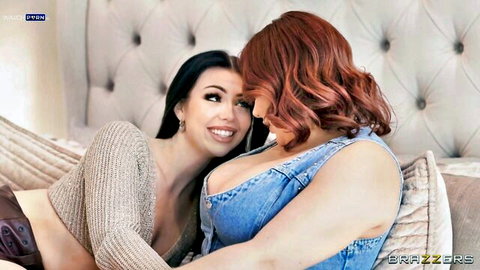 Natasha Nice and Holly Day sharing intimate embrace, big tits cleavage in Brazzers
