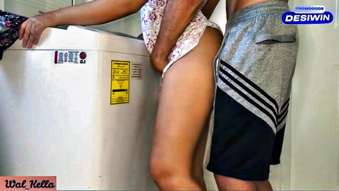Hot Sri Lankan maid bent over washing machine, fucked by boss in amateur video