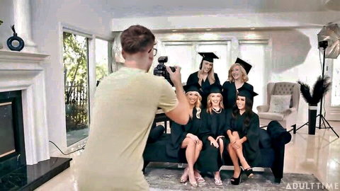 Adira Allure, Charlie Forde & sexy graduates in gowns posing playfully