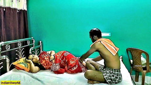 Indian malkin in red sari seduces driver, pregnant belly exposed in intimate bedroom scene