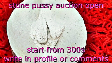 Stone pussy sculpture auction starting at $300, explicit white vulva mold