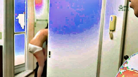 Neighbor spies on affair: Asian wife in white panties bending over in bathroom scene