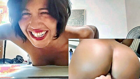 Maelle smiling topless and tight ass close-up in rough anal torment
