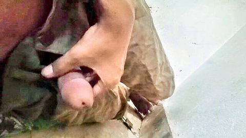 Close-up of Indian man holding erect penis near ass for anal play