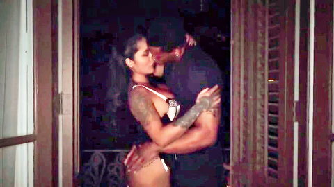 Arab model Yasmina Khan in lingerie embraces black lover in interracial tease