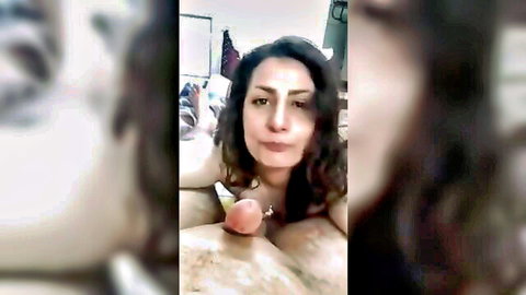 Tunisian brunette with big tits teasing with dildo solo