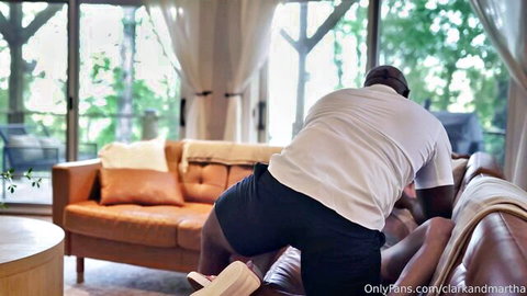 Clark and Martha in steamy interracial couch doggy tease