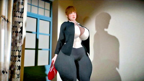 3D plump principal with huge tits and ass in tight office blazer and pants