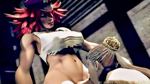 Futanari Poison face-fucks muscular Chun-Li in dominant oral scene