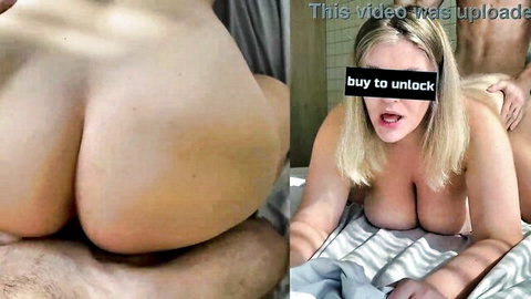 Curvy blonde's huge bare ass bent over doggy style and big natural tits groped by man in amateur teaser