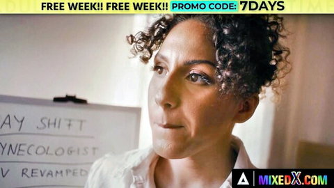 Liv Revamped in white blouse by whiteboard in lesbian roleplay with Christina Shine