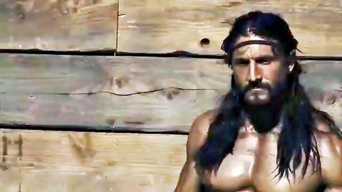 Muscular bearded gladiator Devon shirtless in Spartacus MMXII The Beginning