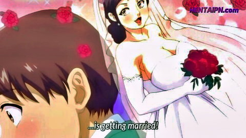 Hentai bride with massive tits in wedding dress surprised by peeking stepson