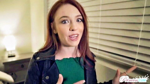 Madi Collins redhead stepsister teases in green top and denim jacket