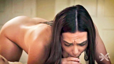 Hot teen nude in doggy style pose, intense close-up expression