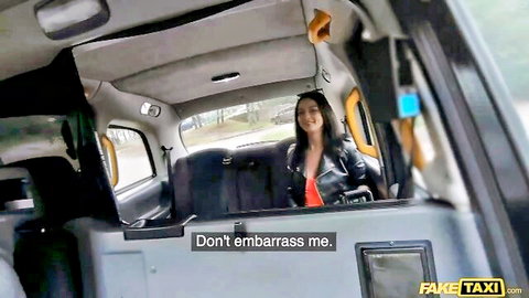 Mia Trejsi in FakeTaxi, small tits brunette in leather jacket ready for handjob cowgirl sex