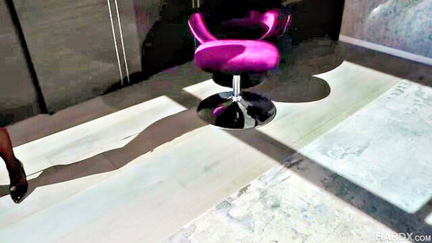 Hailey Rose seductive pose in purple chair, curvy Latina beauty
