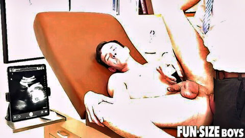 Gay doctor gropes naked twink's big cock and balls during medical ultrasound exam