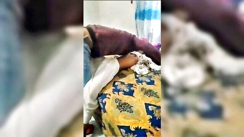 Indian girlfriend sex with boyfriend in hotel, pants down on bed