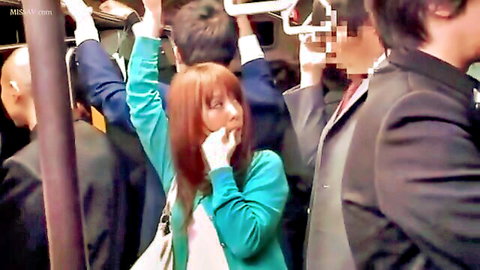 Japanese redhead amateur deepthroat tease on crowded subway