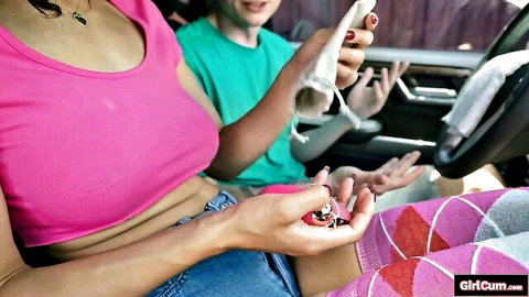Angelina Love quivering orgasm in car with vibrator toy