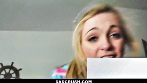 Young blonde teen stepdaughter gasps mouth open in taboo DadCrush scene