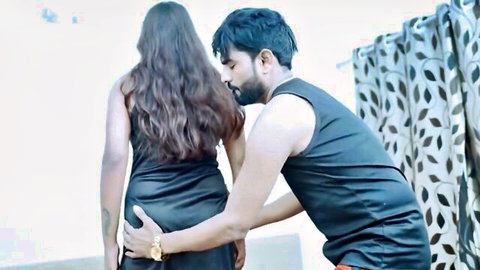 Big ass Desi Indian girl groped by man from behind in tight black dress