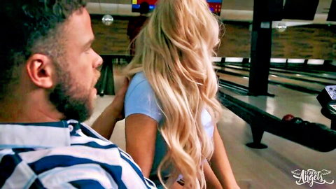 Blonde trans Angellica Good teased by Marcus McNeil in bowling alley