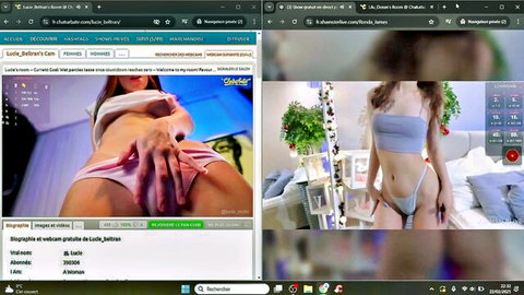 Lucie Beltran in white lingerie touching herself, Ronda James in blue lingerie posing seductively
