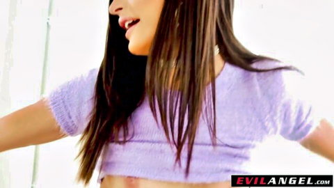Emily Willis seductive side profile in purple fuzzy top, anal compilation preview