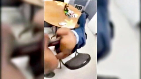 Hot math teacher bent over chair getting fucked doggy style in office