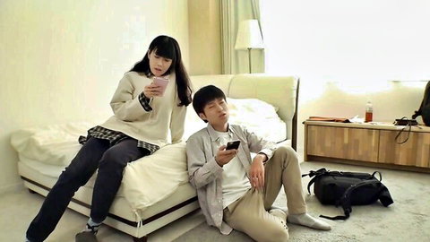 Asian couple in casual clothes on bed, preview for calm insertion and creampie seduction