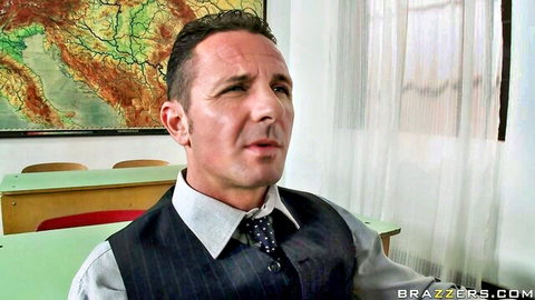 Sensual Jane in Big Tits at School, European model teases in classroom scene