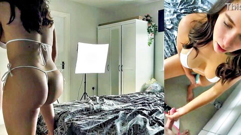 Samantha Flair in skimpy white thong bikini, teasing big tits and ass