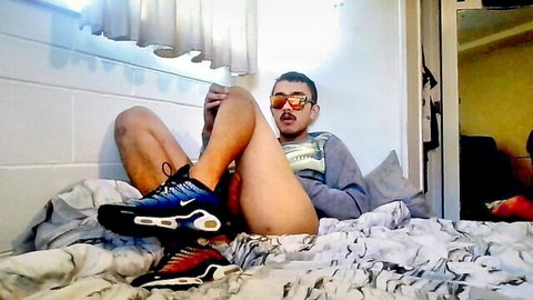 Bored 26yo Maori Samoan guy exposing cock in Nike sneakers and shades