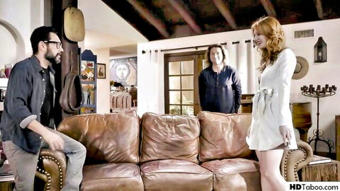 Lacy Lennon in white dress with Tommy Pistol in taboo stepfamily scene