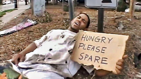 Black homeless man begging on street, Gloryhole Secrets amateur scene