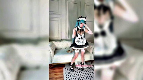 Byoru as Privaty from Nikke in sexy maid cosplay, teasing pose