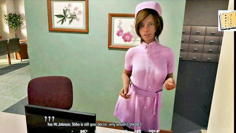 Brunette nurse in pink uniform teases in doctor's office, Halfway House 51