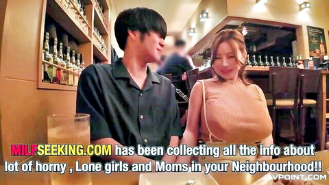 Ai Kano's M-cup breasts squeezed in tight top on slutty bar date