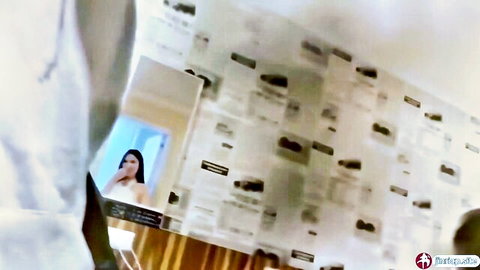 Asian woman with long dark hair in white dress, mirror tease in EnKai 01